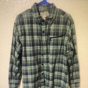 Duluth Trading Co Men's Black and Green Plaid Button Down Shirt
